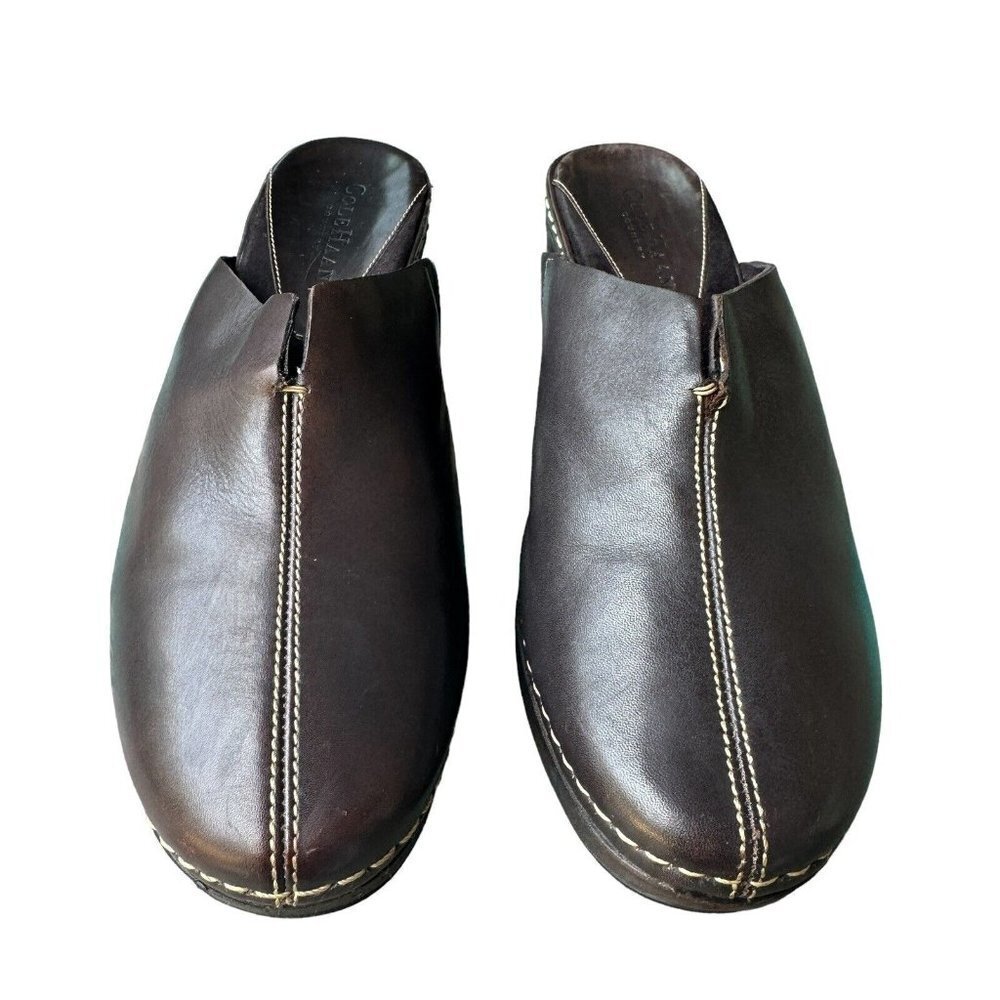 Cole Haan Shoes Mules‎ Women's Size 8B Brown Leather Split Front Block Heel
